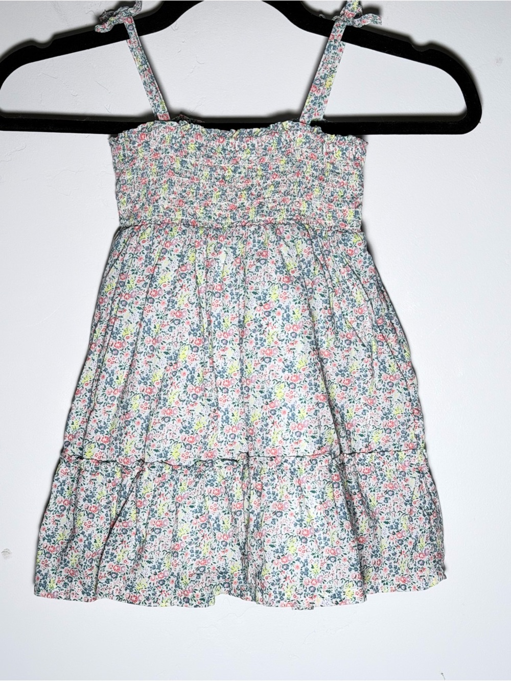 GAP Girls Floral Smocked Sundress - White with Pink & Green Accents
